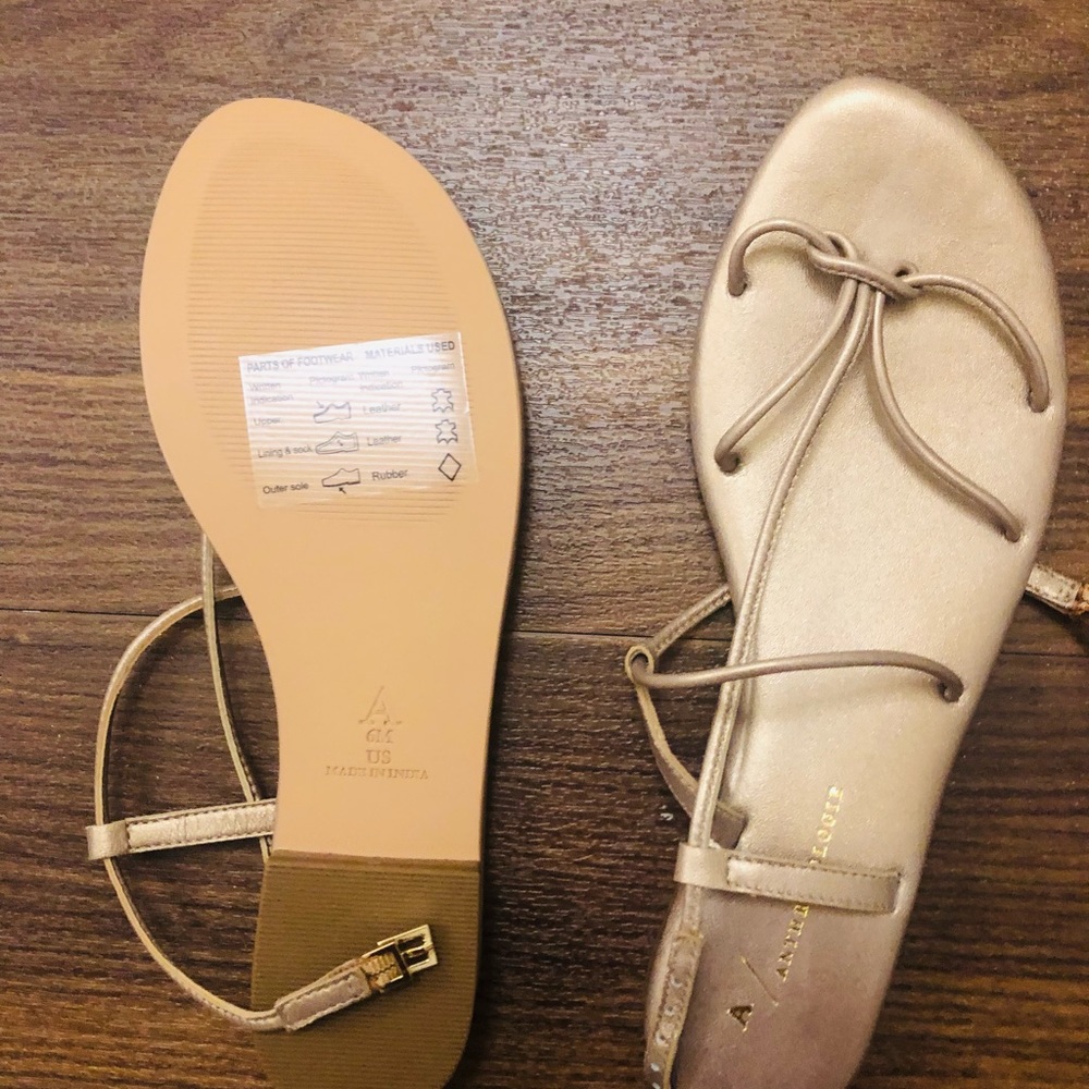 Light gold Anthropologie strappy sandals, never worn. Size 6 but runs small. - Picture 4 of 5